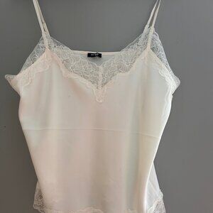 Express V-Neck Lace Trim Downtown Cami - Cream - L